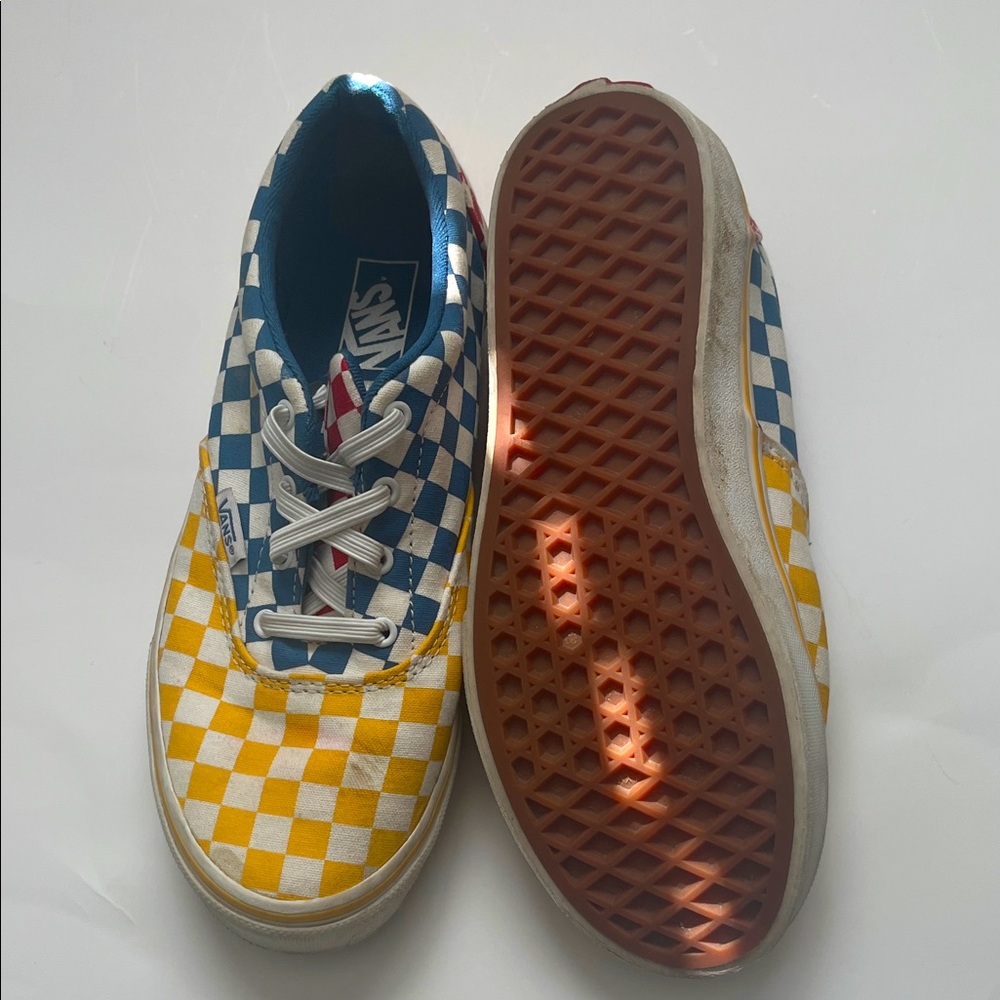 Vans Kids Yellow and Blue Checkerboard Sneakers